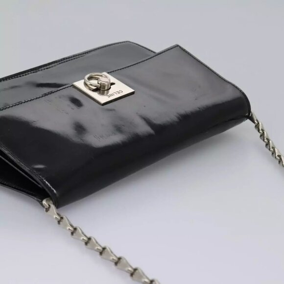 CELINE Chain Shoulder Bag Enamel Black Silver Auth ar13323 - Picture 8 of 16